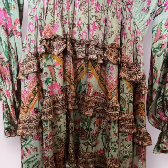 Hemant & Nandita Nora Floral Mini Dress in Sage Green - Picture 6 of 9